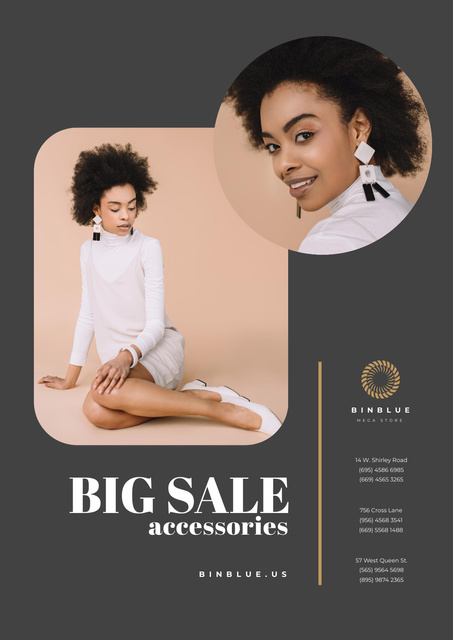 Jewelry Big Sale with Woman in Golden Accessories Poster Design Template