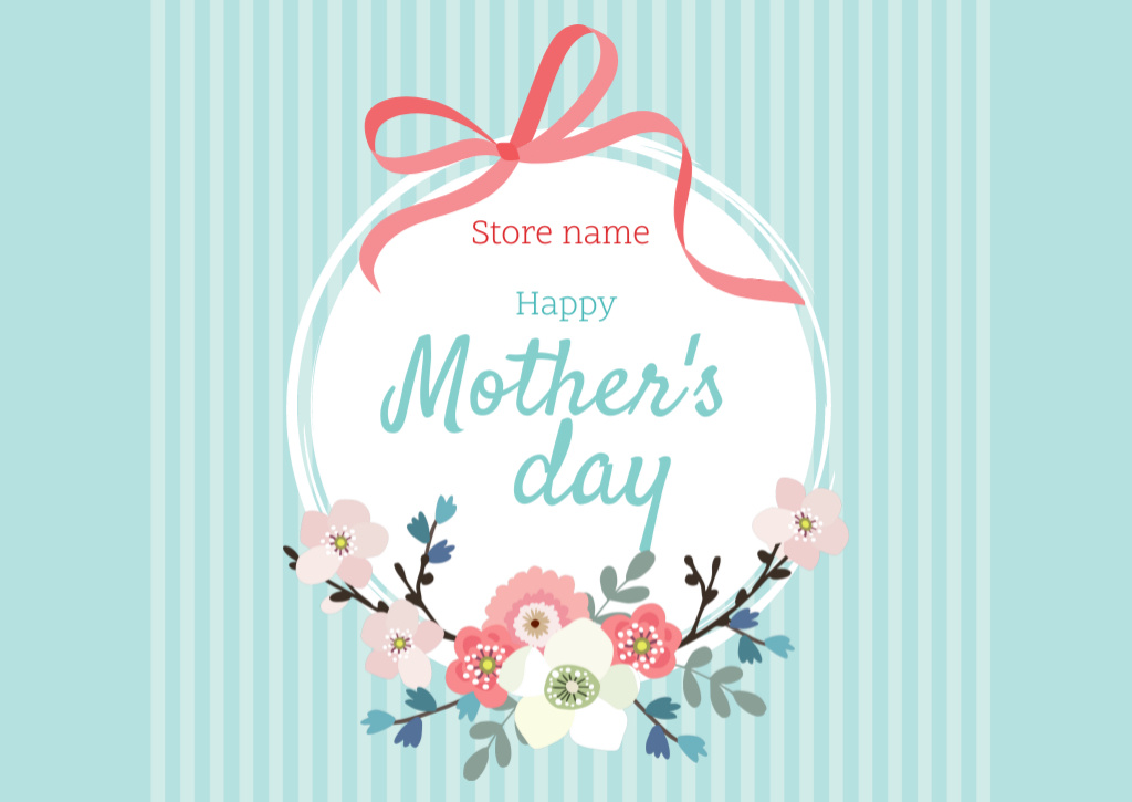 Happy Mother's Day Greeting with Red Ribbon Card Tasarım Şablonu