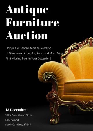 Antique Furniture Auction Luxury Yellow Armchair Invitation – шаблон для дизайну