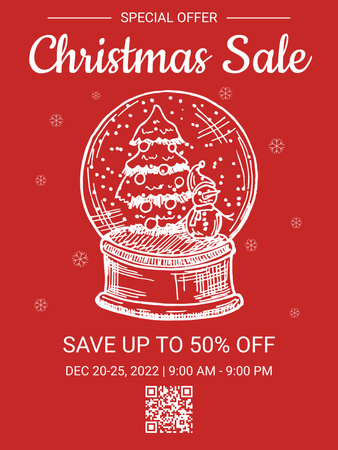 Template di design Christmas Sale Offer Red Illustrated Poster US