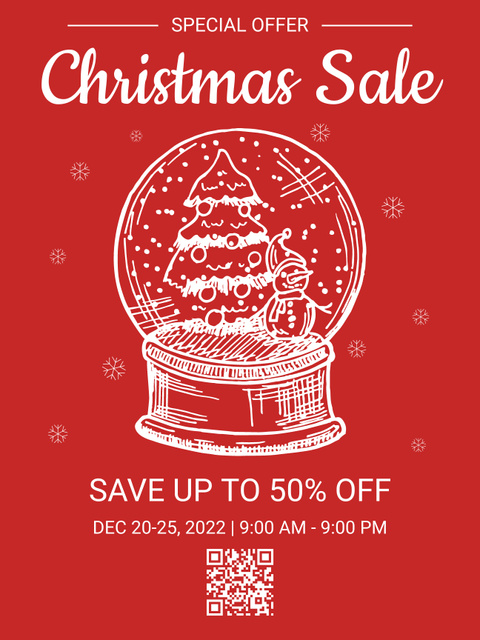 Christmas Sale Offer with Christmas Ball Sketch Poster US Design Template
