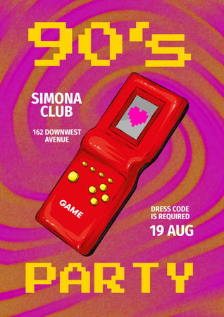 90s Party Announcement with Handheld Game Console Flyer A4 – шаблон для дизайна