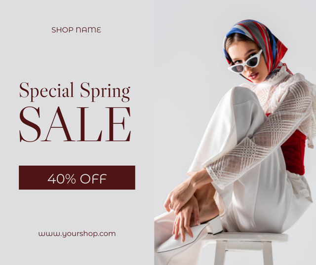Plantilla de diseño de Special Spring Sale with Stylish Woman in White Facebook 