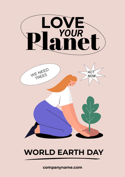World Earth Day Announcement with Woman planting Tree
