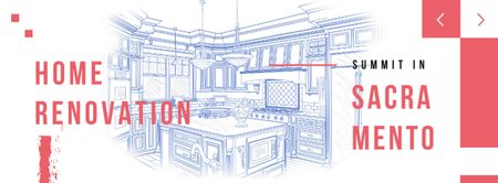 Home kitchen Interior illustration Facebook cover Design Template