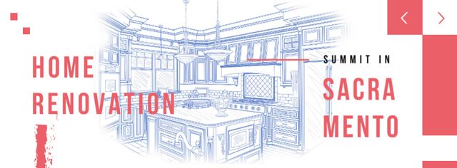 Home kitchen Interior illustration Facebook cover Tasarım Şablonu