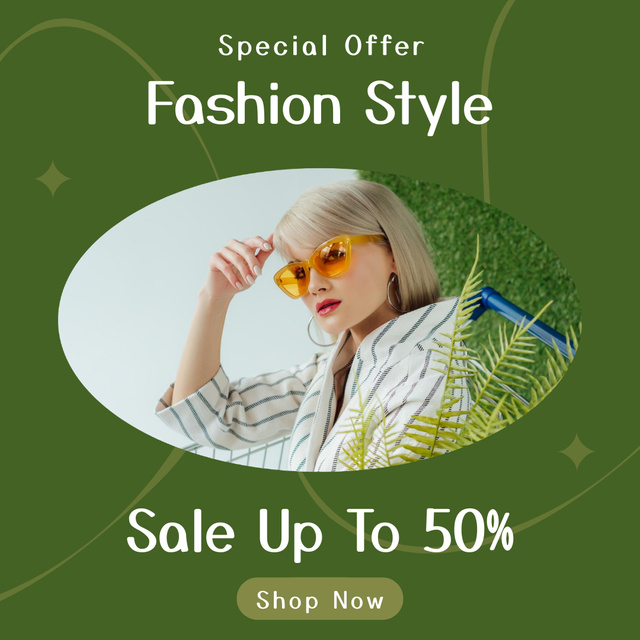 Special Fashion Offer with Lady in Orange Glasses Instagram Šablona návrhu