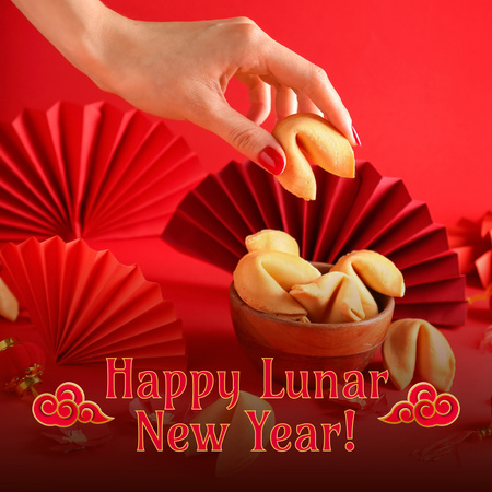 Wishing Best Lunar New Year With Fortune Cookies Animated Post Design Template