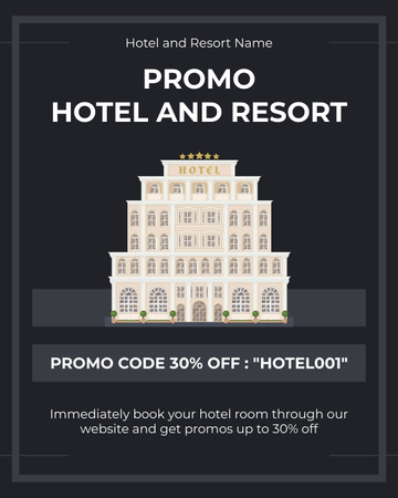 Platilla de diseño Promo Code Offers with Illustration of Hotel Instagram Post Vertical