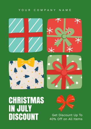 Christmas in July Discount for Presents in Green Flyer A4 Design Template