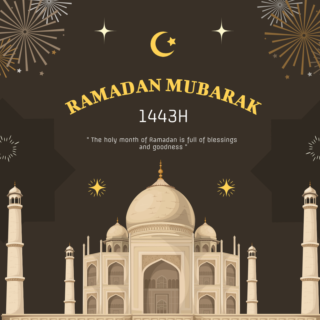 Ontwerpsjabloon van Instagram van Greetings on Ramadan with Mosque