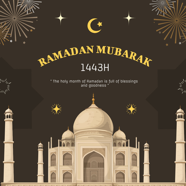 Template di design Greetings on Ramadan with Mosque Instagram