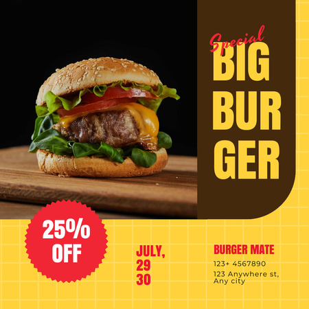 Fast Food Menu with Big Tasty Burger Instagram Design Template