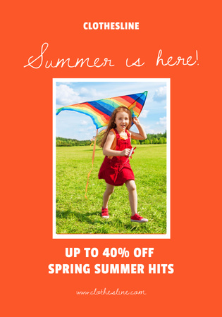 Summer Sale Ad with Cute Girl with Bright Kite Poster 28x40in Design Template