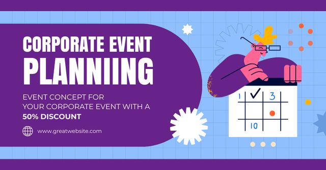 Event Planning with  Funny Character Facebook AD Πρότυπο σχεδίασης