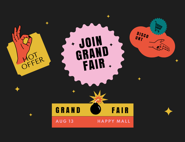 Grand Fair Event Announcement In Summer Invitation 13.9x10.7cm Horizontalデザインテンプレート