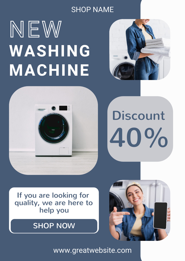 Washing Machine Discount Blue Collage Poster Πρότυπο σχεδίασης