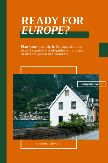 Ontwerpsjabloon van Postcard 4x6in Vertical van Europe Travel Tour Offer with House in Scenic Location