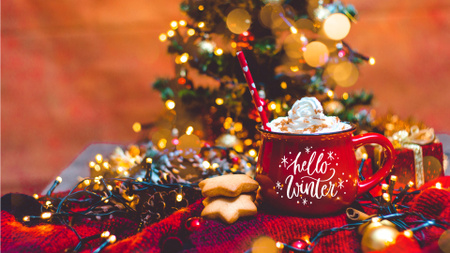 Hot Drink in a Cute Red Cup Zoom Background Design Template