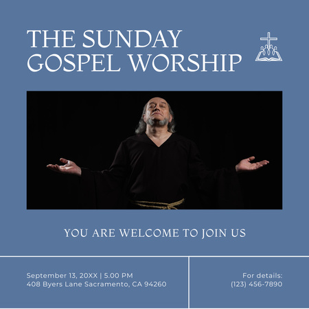 Ontwerpsjabloon van Instagram van Aankondiging van zondagse evangelieaanbidding