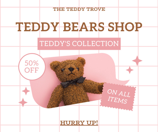 Designvorlage Discount on Teddy Bear Collection für Facebook