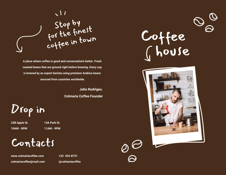 Coffee House Ad with Barista Brochure 8.5x11in Bi-fold Design Template