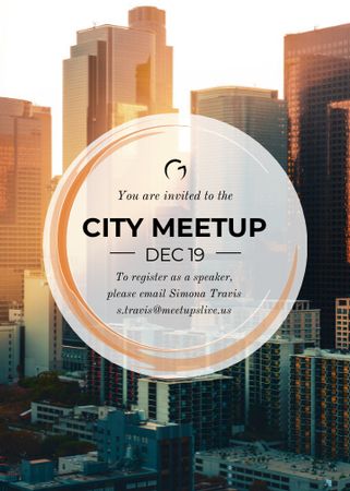Plantilla de diseño de City meetup announcement on Skyscrapers view Flayer 