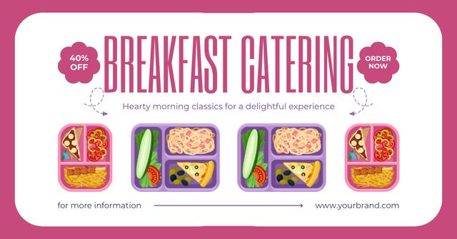 Ad of Breakfast Catering with Food in Lunch Boxes Facebook AD Tasarım Şablonu
