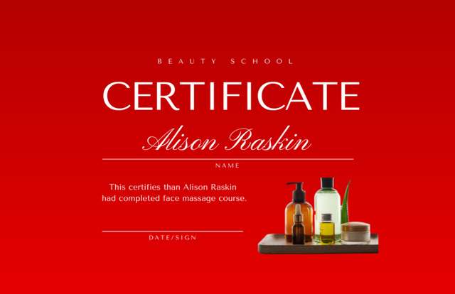 Beauty School Achievement Award with Cosmetic Oils Certificate 5.5x8.5in Tasarım Şablonu