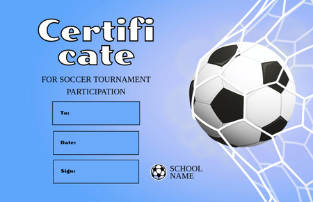 Award for Soccer Tournament Participation Certificate 5.5x8.5in Design Template