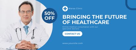 Discount Offer on Healthcare Services with Doctor Facebook cover Design Template