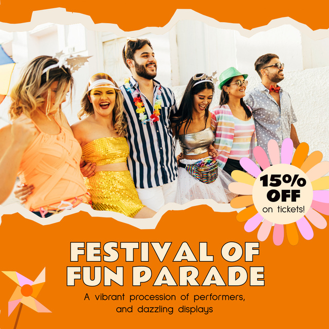 Plantilla de diseño de Awesome Festival Of Fun Parade With Discount Animated Post 