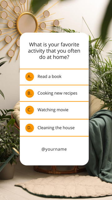 Questionnaire About What You Like To Do At Home Instagram Story Šablona návrhu