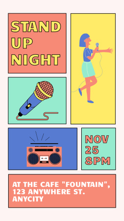 Stand-up Night Event Ad with Bright Illustration Instagram Story Design Template