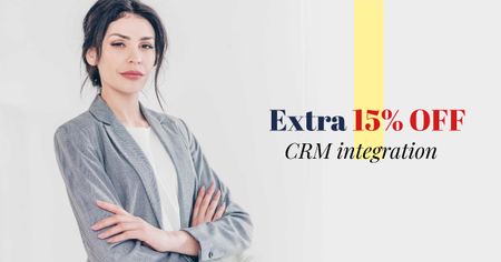 Discount Offer with Confident Businesswoman Facebook AD Tasarım Şablonu