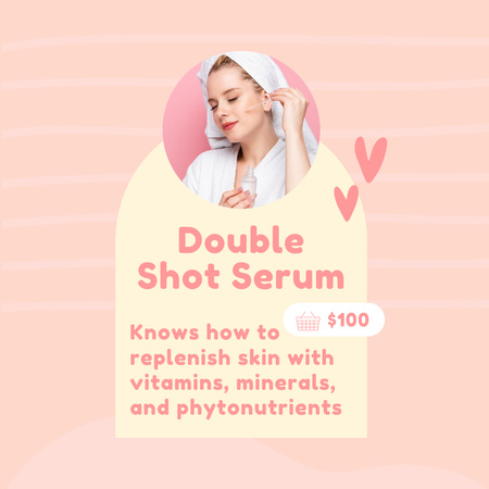 Young Woman Applying Serum for Skincare Product Sale Ad Instagram Design Template