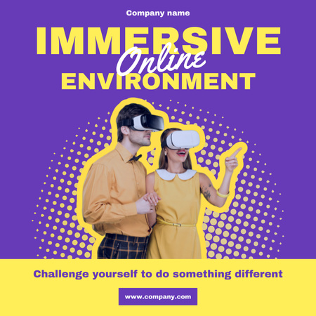 Couple in VR Glasses for Immersive Augmented Reality Offer Instagram Design Template