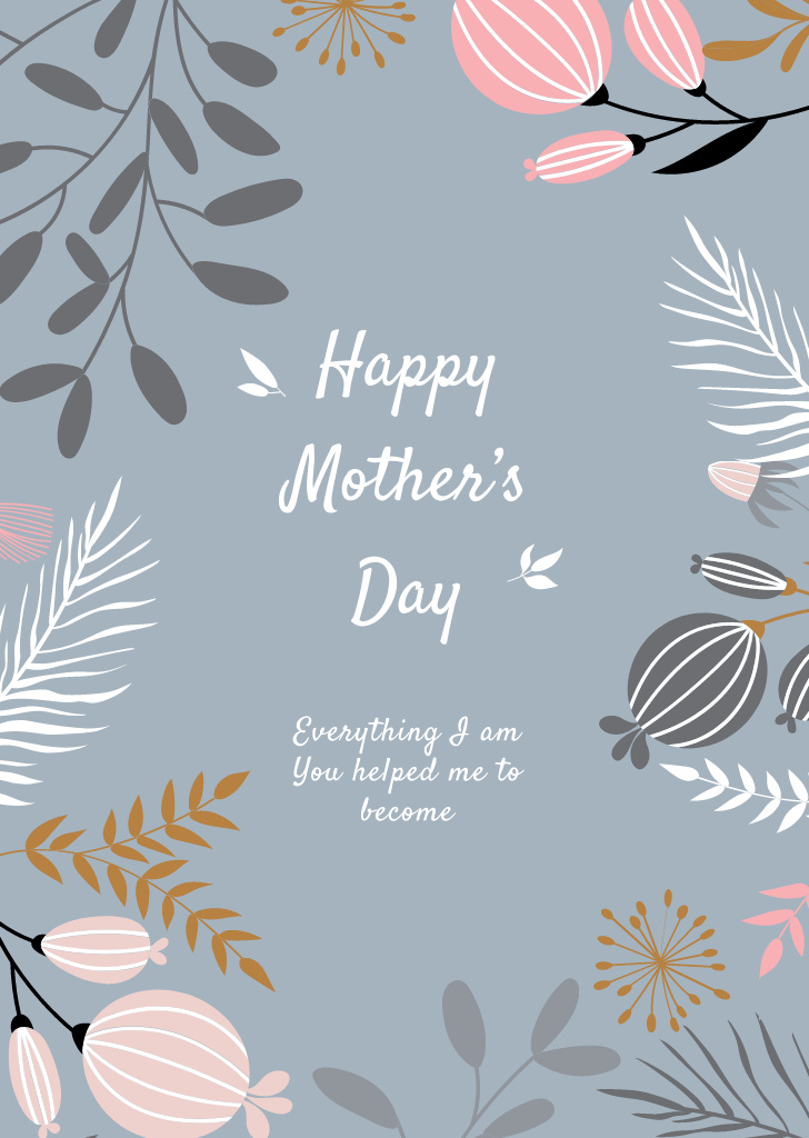 Happy Mother's Day Greeting With Bright Illustration Postcard A6 Vertical Tasarım Şablonu