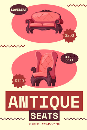 Ontwerpsjabloon van Pinterest van Aanbieding gezellige en antieke fauteuil en loveseat