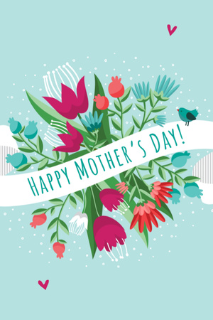 Designvorlage Mother's Day Greeting With Bright Flowers And Ribbon für Postcard 4x6in Vertical