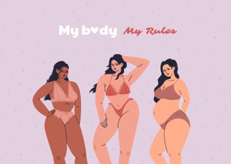 Bodypositive Inspiration with Girls in Swimsuits Card Πρότυπο σχεδίασης