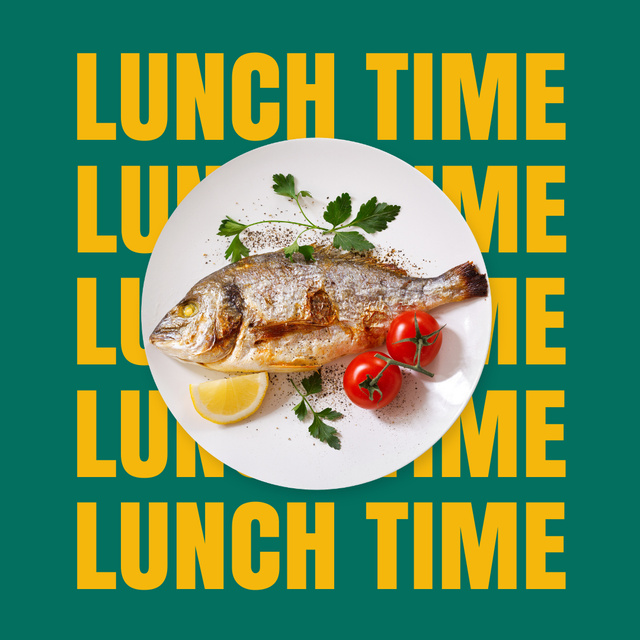 Lunch Idea with Fish and Lemon Slice Instagram Modelo de Design