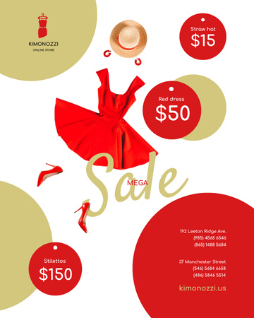 Plantilla de diseño de Limited-time Clothes Sale Offer with Outfit in Red Poster 16x20in 