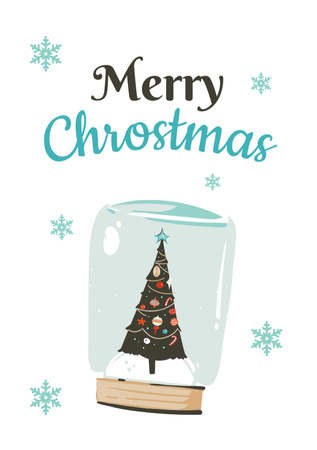 Ontwerpsjabloon van Postcard A5 Vertical van Kerstwensen met versierde boom in glas