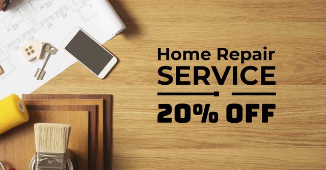 Modèle de visuel Home Repair Service Ad Tools on Table - Facebook AD