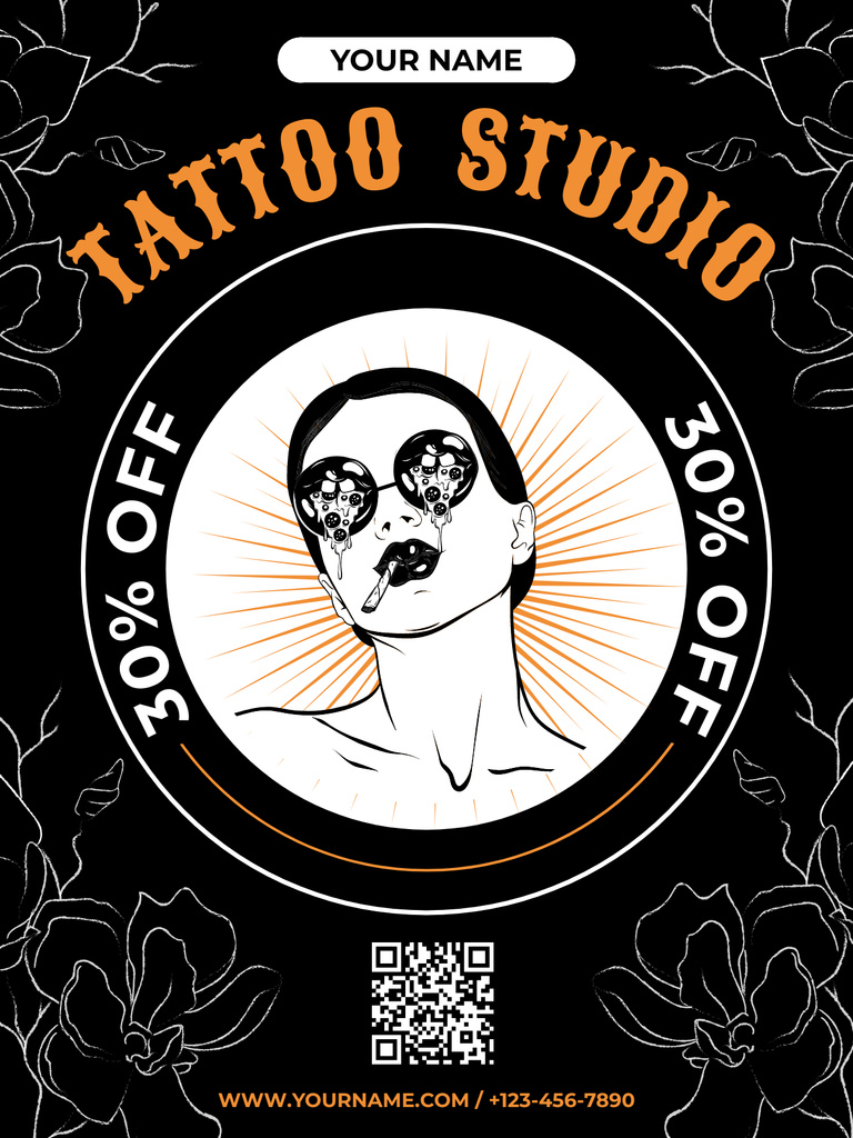 Excellent Tattoo Studio Service Promotion With Discount For Clients Poster US Πρότυπο σχεδίασης