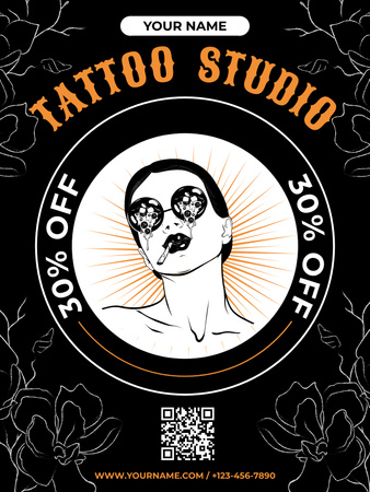 Ontwerpsjabloon van Poster US van Uitstekende tattoo studio-servicepromotie met korting voor klanten