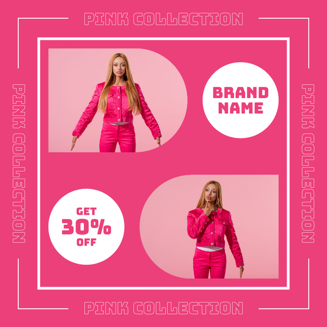 Pink Outfits Sale Offer with Doll-Like Woman Instagram AD Πρότυπο σχεδίασης