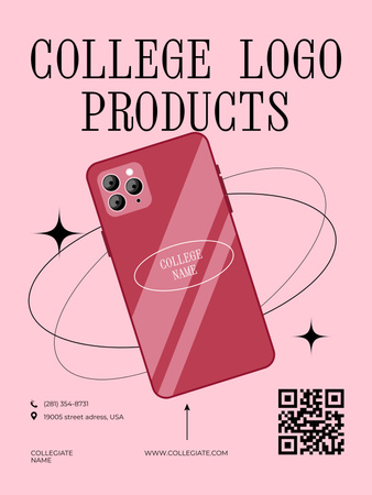 Exclusive College Merchandise Promotion with Pink Smartphone Poster 36x48in Design Template