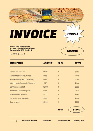 Designvorlage Payment for Travel Tour für Invoice